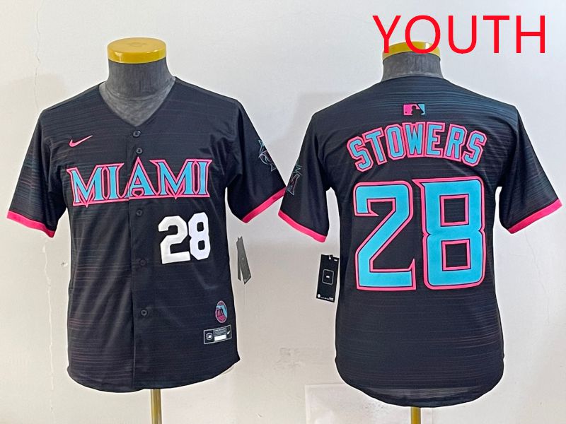 Youth 2025 Miami Marlins #28 Stowers Black Joint Name Nike MLB Jersey style 3